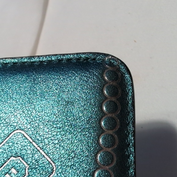 Coach Metallic Teal And Silver Leather Wallet/Card Holder With Keyring - Picture 4 of 10